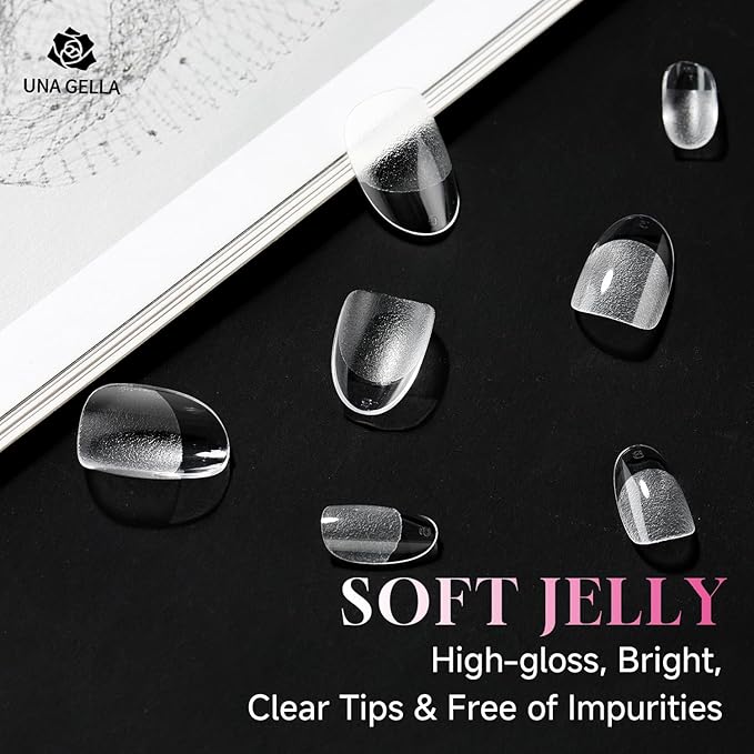 UNA GELLA Short Oval Round Nail Tips Pre Etched Short Oval Gel Nail Tips Soft Gel Full Cover Press on Nails for Nails Extension Art DIY Salon 216Pcs 12 Sizes