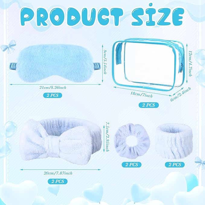 Hoteam 10 Pcs Spa Party Supplies Gift for Mother's Day Sleepover Party Favor Spa Headband Wristband Sleep Eye Mask Velvet Scrunchies for Skin Care Makeup Slumber Night Favor(Blue)