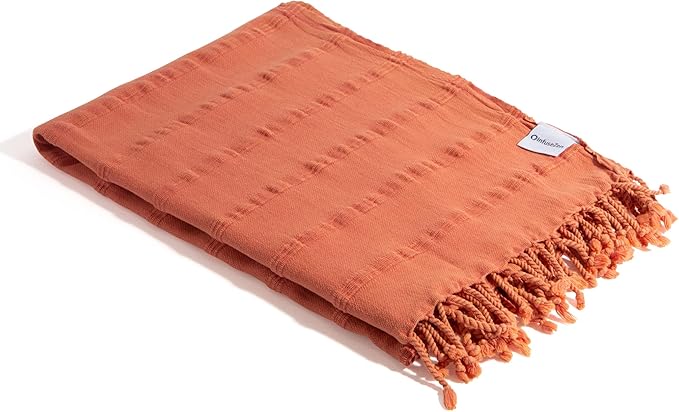 InfuseZen Stonewashed Turkish Bath & Beach Towel –100% Organic Turkish Cotton - Soft, Lightweight, Absorbent - Quick Dry, Sand Free - Swim, Pool, Shower, Travel - Peshtemal, Hammam Spa Towel - Orange