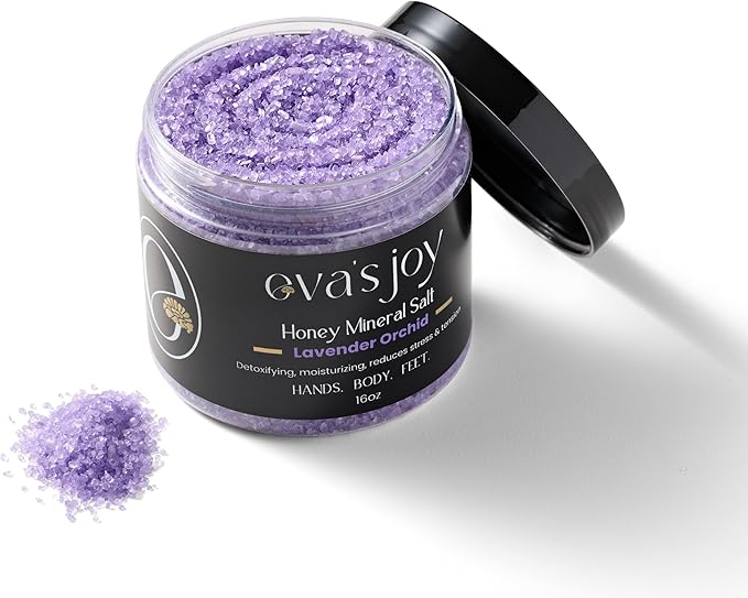 Eva's Joy Lavender Orchid Mineral Bath and Foot Soak, Made with Epsom Salt Crystals, Oil-Free, Exfoliating & Nourishing, Relaxing Lavender Scent, Cleanses & Hydrates Skin, 16 oz