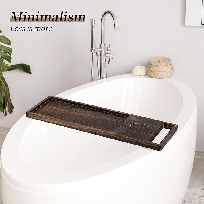Hanobe Bathtub Tray Bath Caddy: 31" Wooden Tub Shelf with Handles Simplicity Farmhouse Rustic Wood Board for Bathroom Organizer Home SPA