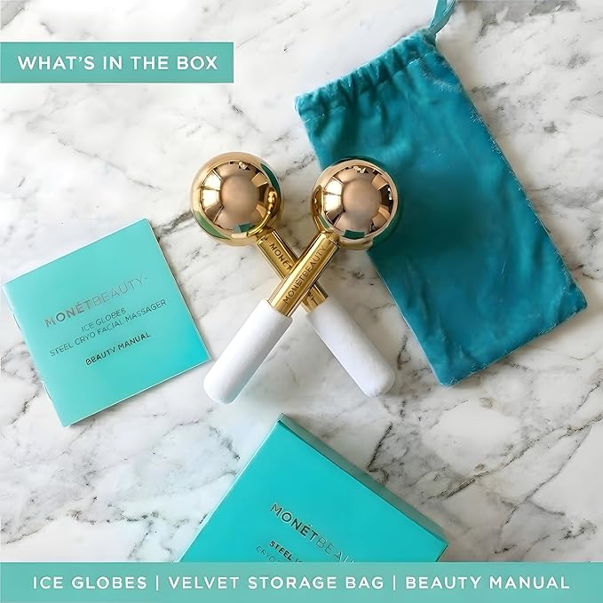 MonétBeauty Stainless Steel Ice Globes for Facials (Gold), Durable Cryo Globes Instantly Reduce Puffiness, Tighten Pores and Sinus Relief, Facial Massages and Daily Beauty Routines