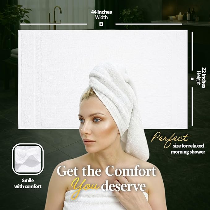 Pearl Linens 12 Pack 22x44 Economy Cotton Hotel Quality White Bath Towels Quick-Dry, Lightweight, Soft & Absorbent Bathroom Towels for Spa, Gym, Hotel & Shower Bulk White Towel Set