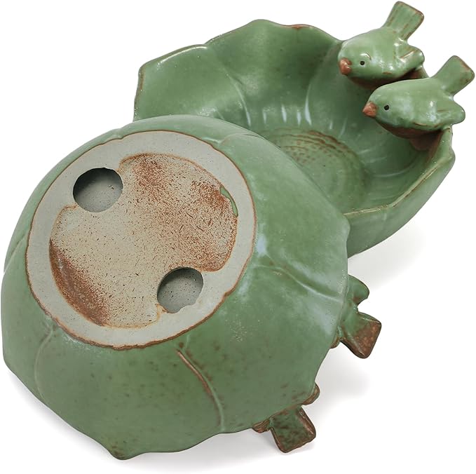 2 Pack Ceramic Bird Bath for Outdoors, 5.5" Ground Birds Bath Bowl for Outside, Heavy Duty Wild Bird Feeders, Feeding Tray Food Holder for Balcony Garden Lawn Patio Decor Tabletop, Green