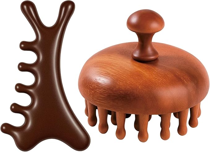 CZFSWT 2PCS Wooden Scalp Massager Set, Scalp Massager Hair Growth, Scalp Massage Tool Suitable for Daily Scalp Massage, Relieve Stress and Relax