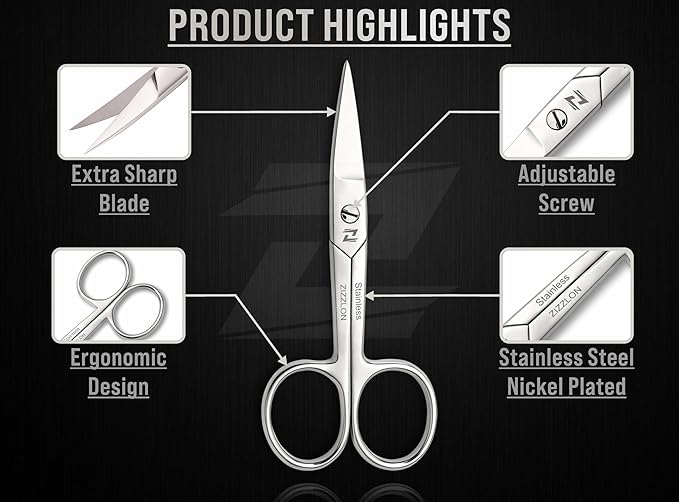 Nail Scissors Curved for Women and Men, Long Lasting Sharp Nickel Plated for Manicure and Pedicure, German Quality Multipurpose Professional Eyebrow Scissors