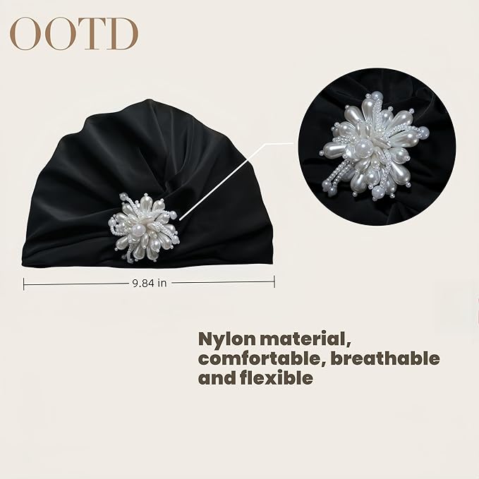 Swim Caps Women Turban Adult Retro Pearl SwimCap for Long and Short Hair Protection,Contouring of The Face, for Swimming Pool/Beach/Water Aerobics/spa Resorts/Watervollyball/Spa/Water Park