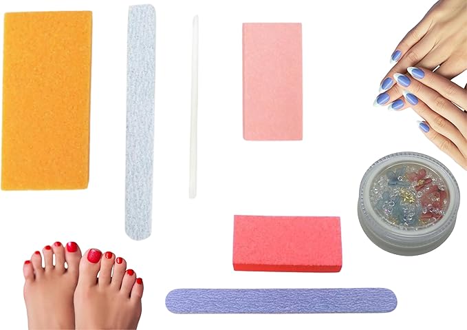 Disposable Nail Care Kit Set, 4-in-1 Pedicure Kit w/Pumice Sponge and 2-in-1 Manicure Kit w/Buffer for Nail Salon or Home Use - Travel Friendly – Colors May Vary (Pack of 1 with Nail Decor Box)