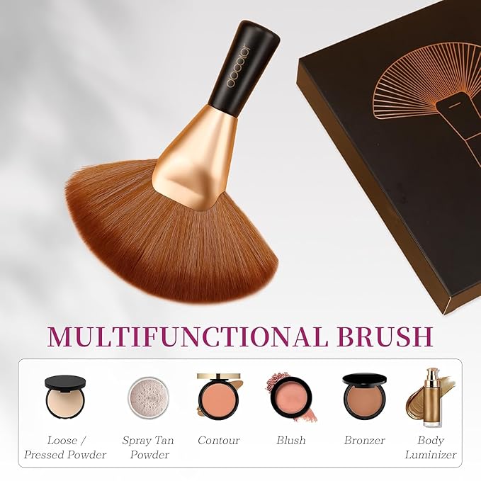 docolor Fan Brush Finishing Powder Brush Multi-use Brush For Face and body Professional Makeup Brush for Salon Use Perfect For Spray Tan Powder Highlighting Blush Powder Bronzer Contour