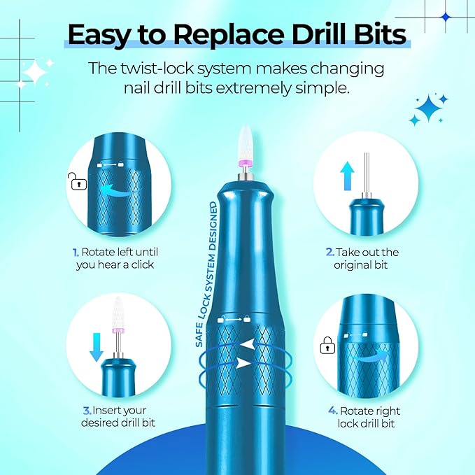 JOSGLOI Electric Nail Drill Professional: 40000RPM Electric Nail File Kit E File Nail Drill Machine with LCD Display for Acrylic Gel Nail, Manicure Pedicure Polishing Nail Grinder for Salon Home Use