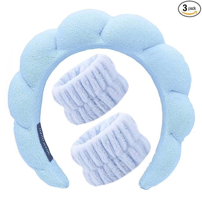 Spa Headbands for Washing Face Soft Puffy Bubble Headbands Wristband for Women Girls Makeup Skin Care Facial Beauty Shower Towel Hairband