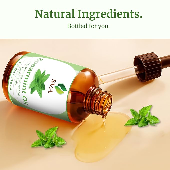 SVA Spearmint Essential Oil 4 Oz with Dropper 100% Pure Natural Undiluted Premium Therapeutic Grade Oil for Diffuser, Aromatherapy, Face, Body & Hair Care