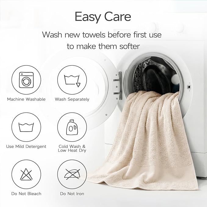 REDKISS Towels 2 Pack Luxury Extra Large Bath Towels Set 30 x 58 Inches – 100% Cotton, Ultra Soft Highly Absorbent & Quick Dry Towels for Bathroom, Gym, Hotel, Spa, Sand Beige