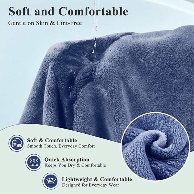 Women’s Adjustable Spa Wrap Towel Set, Microfiber Body Wrap Bathrobe with Matching Hair Towel, Super Absorbent & Quick Dry Shower Wrap for Home, Gym, Pool – Blue