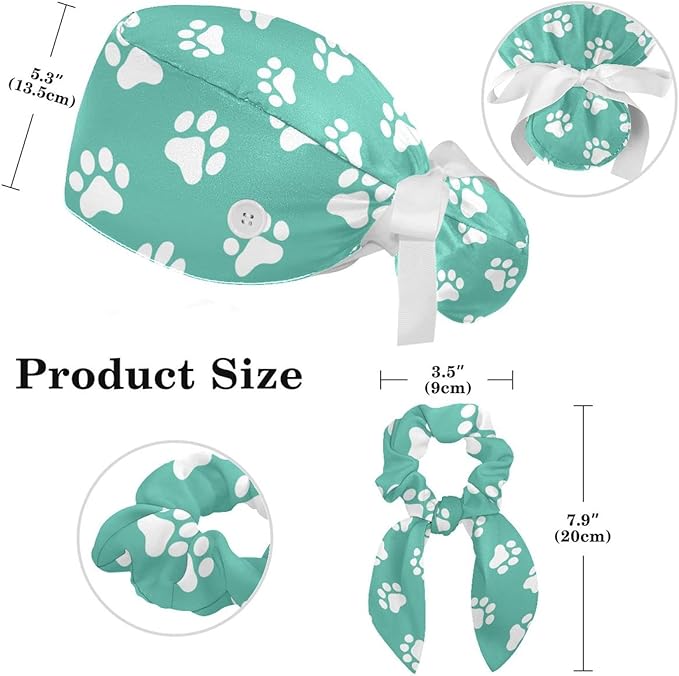 Adjustable Brown Dachshund Dog Blue Surgical Scrub Cap with Button,Sweatband for Women with Bow Hair Scrunchy