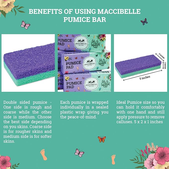 Maccibelle Salon Foot Pumice and Scrubber for Feet and Heels Callus and Dead Skins, Safely and Easily Eliminate Callus and Rough Heels (Pack of 1)