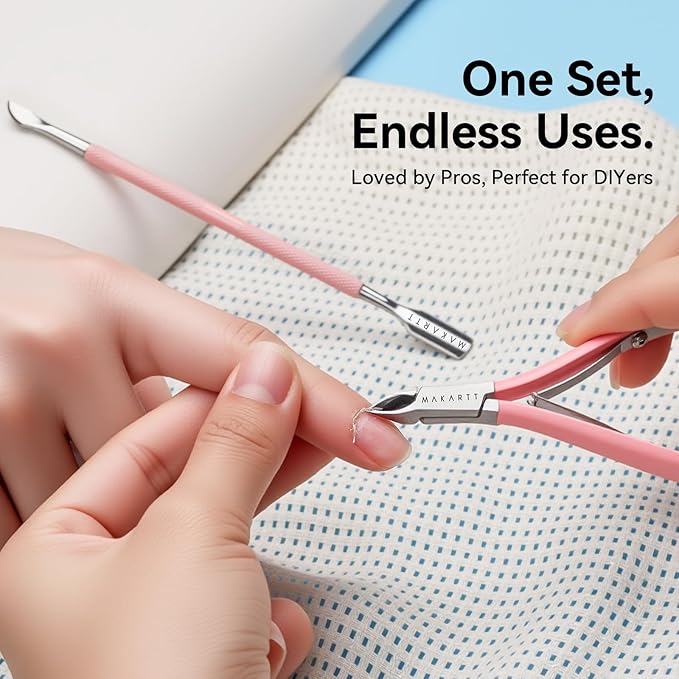 Makartt Cuticle Trimmer with Cuticle Pusher - Stainless Steel Cuticles Nipper with Dual Spring, Ergonomic Handle, 7mm Blade & Dual-Ended Pusher for Nail Care & Gel Removal, Pink
