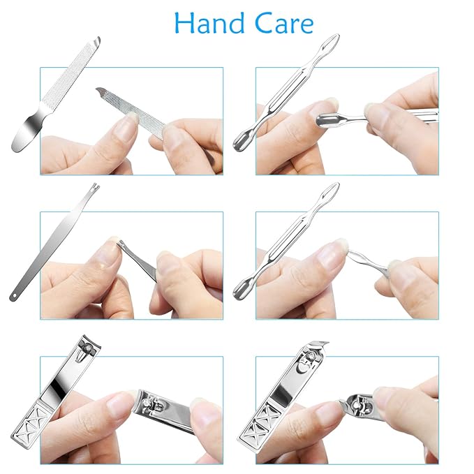 Teamkio Manicure Pedicure Set Nail Clippers Travel Hygiene Kit Stainless Steel Nail Cutter Care Set Scissor Tweezer Knife Ear Pick Utility Tools Grooming Kits with Leather Case 18 in 1 pcs (Black)