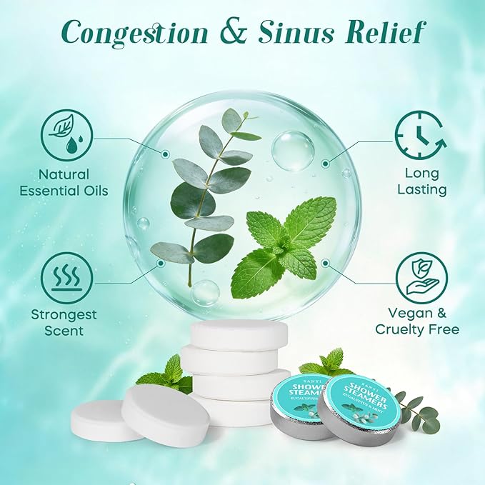 Shower Steamers Aromatherapy 15 Pack, Mom Gifts for Mothers Day,Eucalyptus & Mint Shower Bombs with Natural Essential Oils, Quick Sinus Relief Nasal Congestion, Relaxation Home Spa Gifts for Women Men