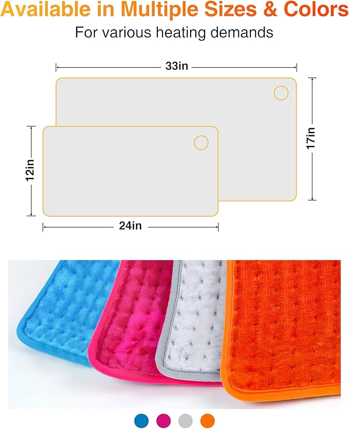 WOOMER Extra Large Heating Pad, 17"x33" XL Heating Pad, Heat Pad with Multi-Color Option, Moist Heat Therapy Feature, Auto Shut-Off, Power Cords Storage Belt