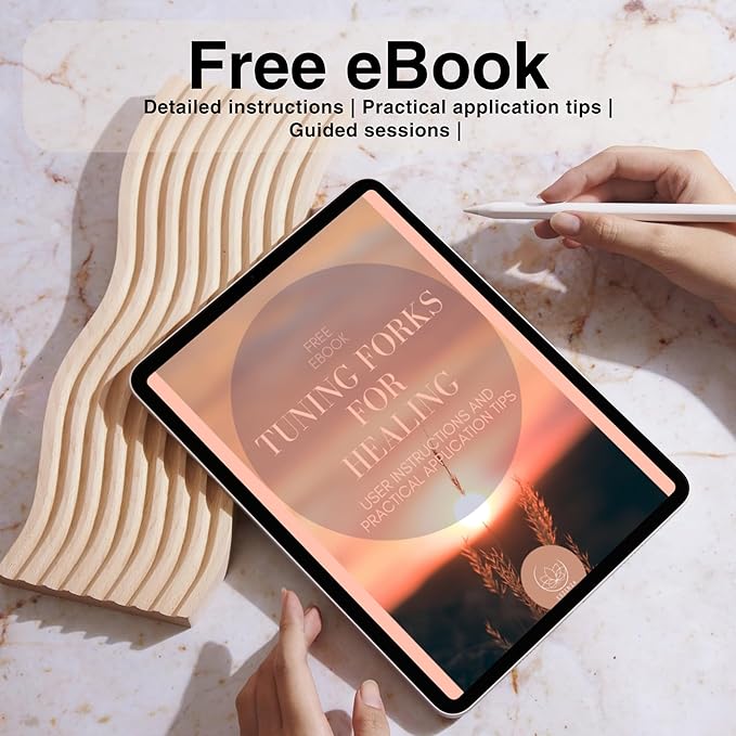 Tuning Forks for Healing Set – 128 Hz, 136.1 Hz, 256 Hz, 384 Hz Sound Healing Instruments with Bamboo Display Tray and User Guide for Sound Therapy, Meditation, Chakra Healing & Sound Bath Rituals