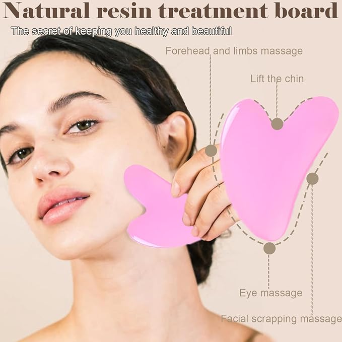 Gua Sha Facial Massage Tool and Roller Set, Facial Massager for Face, Neck, Arms, Eyes, Reduce Puffiness, Improve Wrinkles, Daily Self-Care Gift for Men and Women Emerald Green Pink White