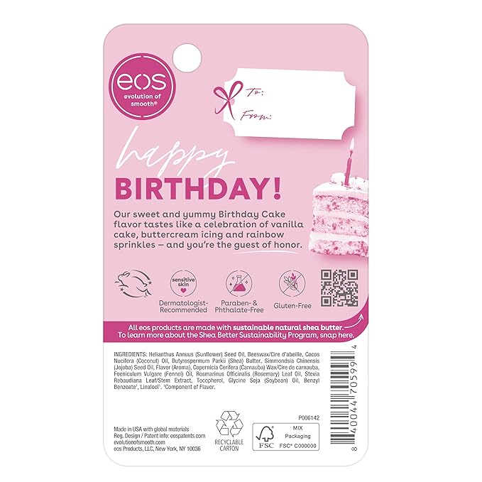 eos Birthday Bundle- Vanilla Bean Birthday Cake | Dermatologist Recommended for Sensitive Skin | All-Day Moisture Lip Care Products