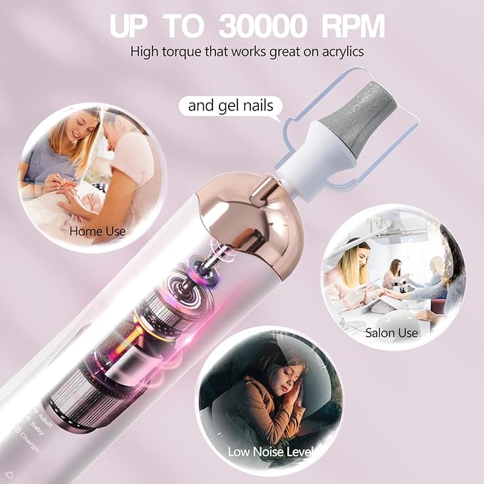 Droyek Electric Nail Drill Machine Nail Drill Electric File Nail File Kit for Beginners Acrylic Gel Nails Manicure Pedicure Polishing Shape Tool with 8 Bits Gel Nails and Home Salon Use
