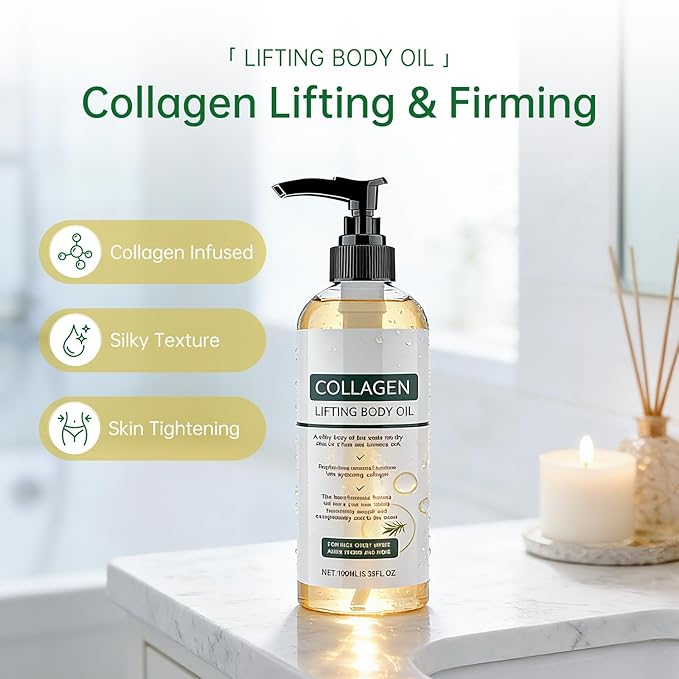 Collagen Lifting Body Oil After Shower, Hydrating Collagen Oil For Body, Moisturizing Anti Aging for Women & Men, Helps Soften Appearance of Crepey Skin for All Skin Types-1PC