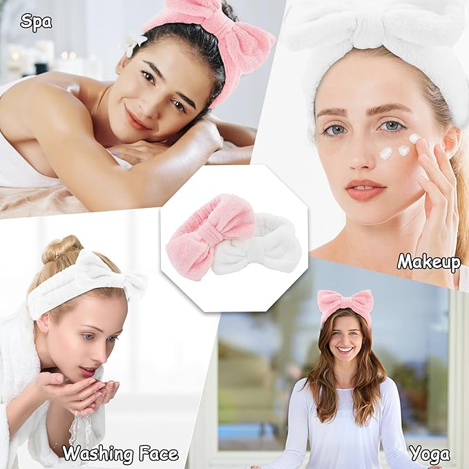 Casoty Black White Pink Skincare Headband for Washing Face Cute Face Wash Spa Headband for Women Makeup Hair Band Stocking Stuffers Spa Party Hair Accessories Gifts for Women Girls
