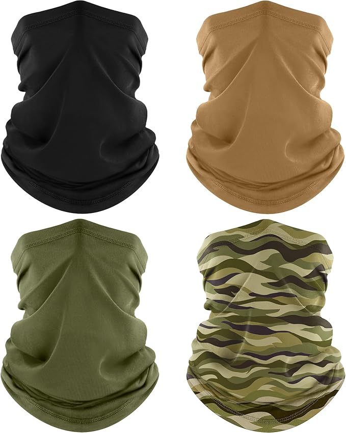 ROXUN 4 Pack Neck Gaiter, Cooling Breathable Face Mask UV Protection Scarf Hiking Bandana for Men/Women