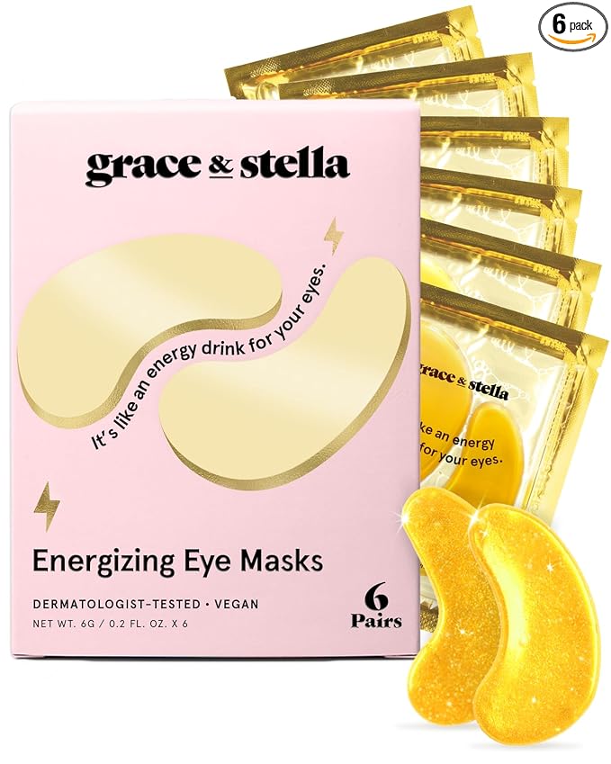 grace & stella Award Winning Under Eye Mask - Teen Gifts, Gel Eye Patches for Dark Circles, Puffy Eyes, Wrinkles, Undereye Bags, Travel Gifts for Women - Vegan, Self Care (6 Pairs, Gold)