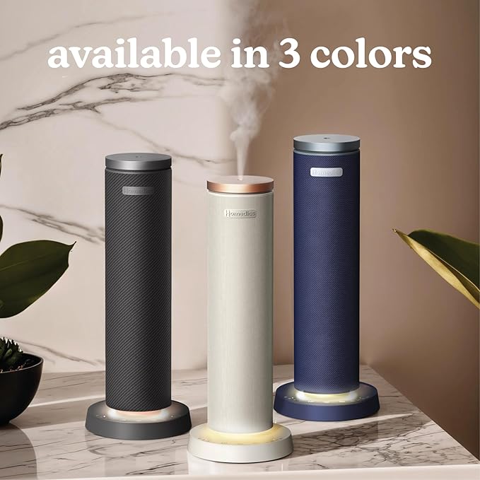 Homedics SereneScent Waterless Essential Oil Diffuser, Cordless Rechargeable Aromatherapy Diffuser for Home, Large Room Scent Machine, Timer, App Control, 6 LED Lights, No Water Needed, Black