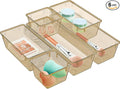 WOWBOX 6 Pack Clear Drawer Organizer Set, Acrylic Drawer Storage Trays, Storage Bins for Makeup, Cosmetics, Jewelries, Utensils, Gadgets, Office, Champagne