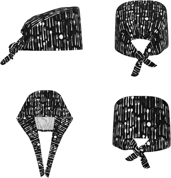 Scrub Cap for Women and Men Boho Black Leaf Pattern Adjustable Breathable Sweatband Hat for Work Kitchen Spa Shower Daily Use
