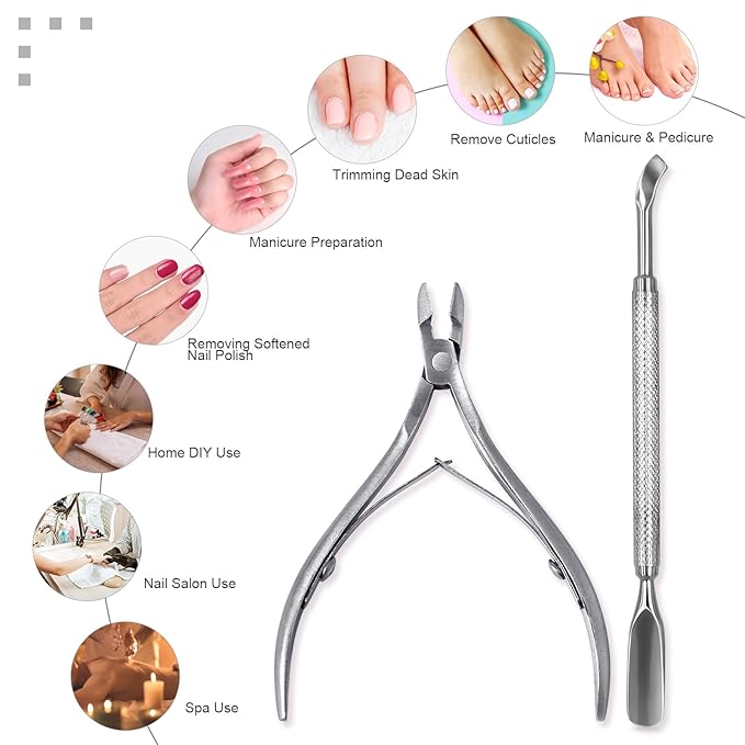 6Pcs Cuticle Clipper with Cuticle Pusher Set, Professional Stainless Steel Dead Skin Cutter, Nail Cuticle Remover Manicure Pedicure Tool Set for Fingernails and Toenails