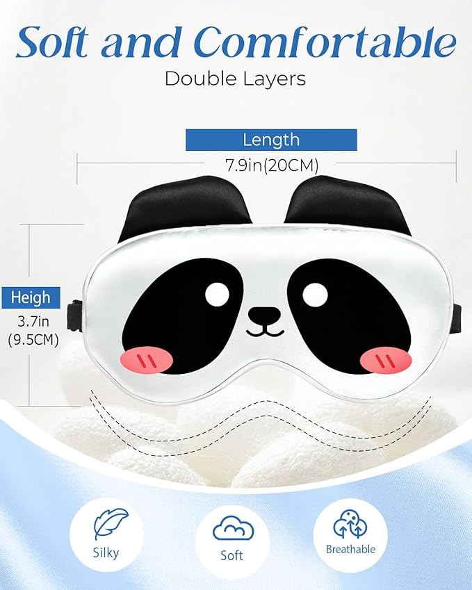 Miss Adola Sleep Mask for Kids - Valentines Gift for Kids Cute Silk Eye Cover for Sleeping Soft Kawaii Eyeshade Animal Eye Blindfold with Adjustable Strap for Girls Boys Teens, Panda