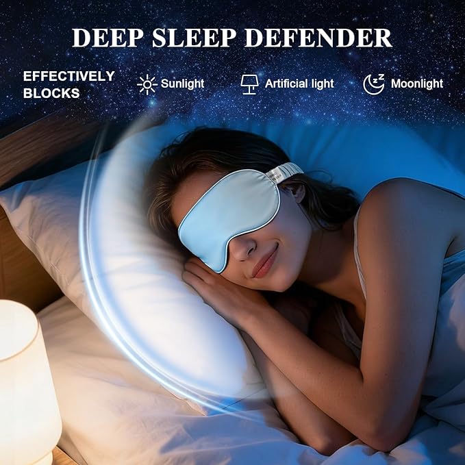Silk Sleep Mask,Eye Mask for Sleep Women Men,Mulberry Sleeping Mask with Adjustable Strap,Blindfold Blackout Eye Mask for Travel and Full Night's Sleep,Nap