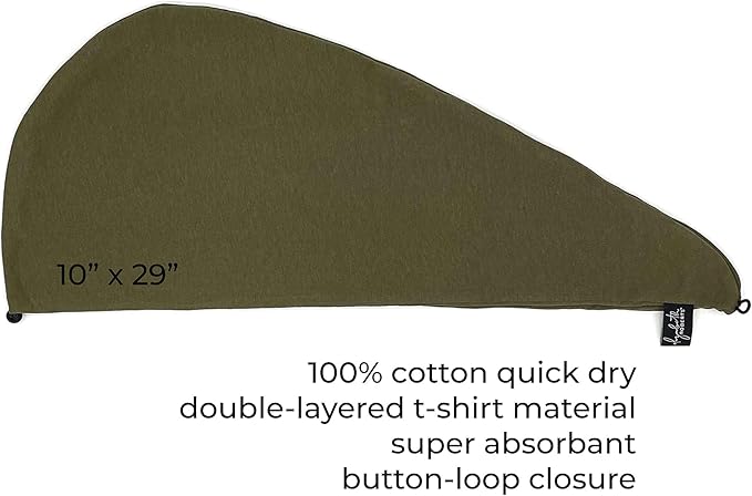 Elizabeth Roberts 100% Cotton T Shirt Hair Towel Wrap Plopping Essential Turban Style Hair Drying Towel for Women and Men All Hair Types and Styles, Olive