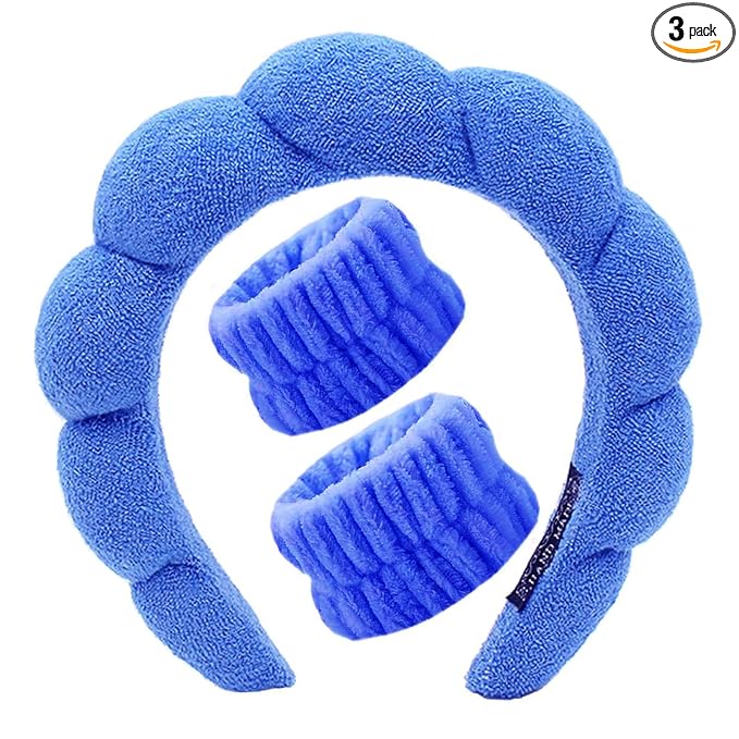 Spa Headbands for Washing Face Soft Puffy Bubble Headbands Wristband for Women Girls Makeup Skin Care Facial Beauty Shower Towel Hairband