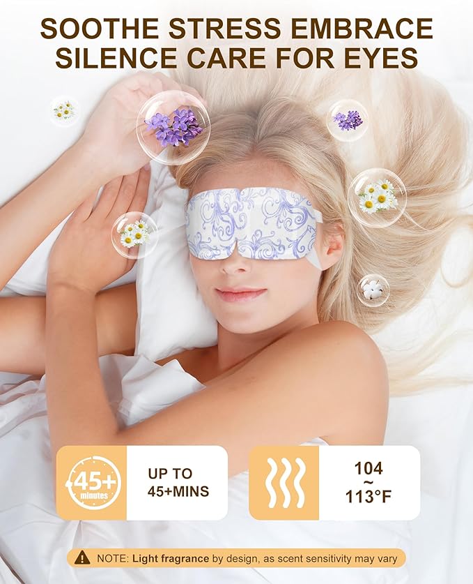 Heated Eye Mask Disposable 24 Pack, Large, 45+ Min Self Heating Steam Eye Mask for Dry Eyes Dark Circles Puffy for Sleep Travel Office, Warming Rest Eyes Mask Best Gifts for Women (Chamomile)