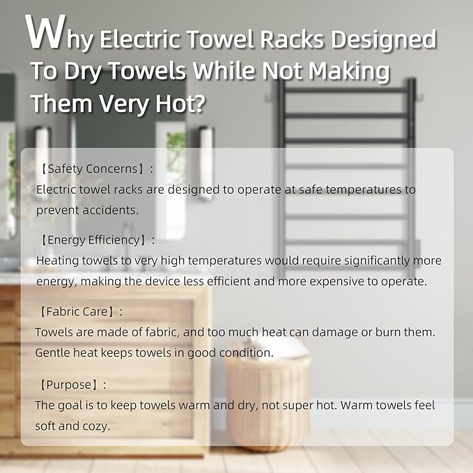 P&Dlusir Towel Warmer, Heated Towel Rack with Smart Timer and Thermo Control, Wall-Mounted Heated Towel Rail, Stainless Steel, Hard-Wired/Plug-in, Matte Black, 8 bar
