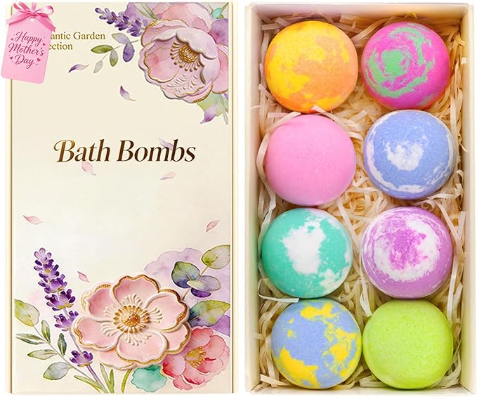 Bath Bomb Gift Set for Women, 8 Pac Bath Bombs for Girls, Natural Bubble Bathbombs with Essential Oils, Self Care Gifts, Relaxation Spa Gift Basket,Birthday, Mothers Day Gifts for Mom, Wife,