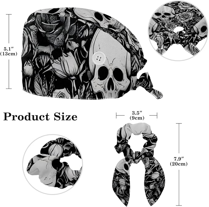 Scrub Cap, Nurse Hat, Surgical Cap with Hair Scrunchy