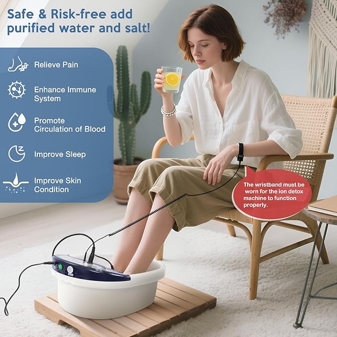 Ionic Foot Bath Detox Machine, Ion Detox Foot Bath Cleanse, LED Display Spa with Heated Belt, Wrist Strap, Arrays, Liners (Portable Handbag)