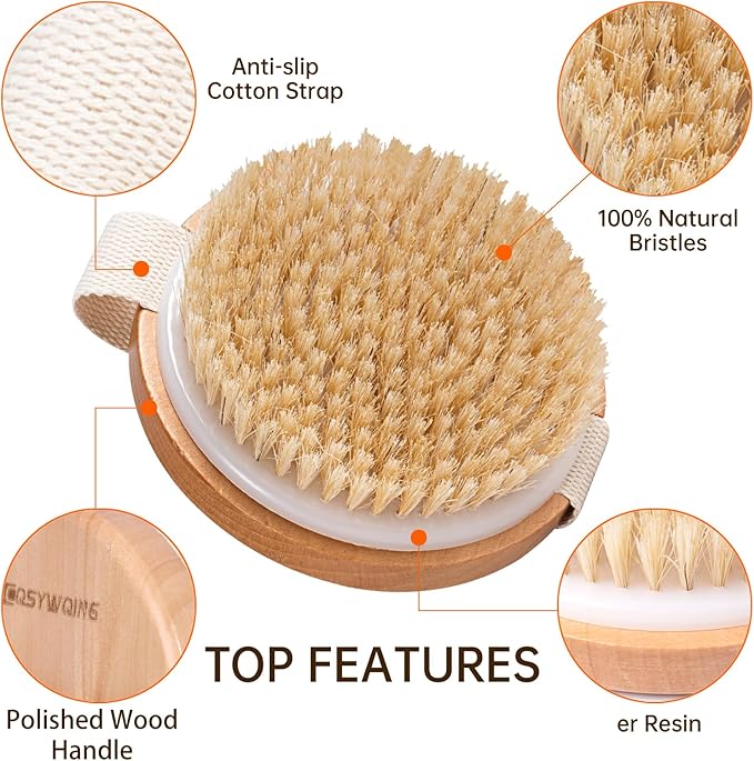 2-in-1 Wood Body Brushes - Wet & Dry Shower Brush, Soft & Stiff Bristles, Cellulite & Lymphatic Massage, Suitable for All Skin Types