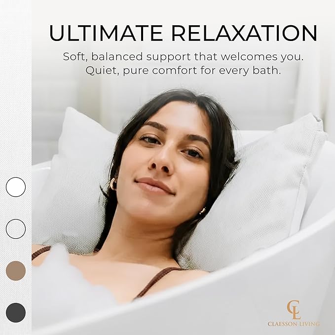 Luxury Bath Pillow for Tub - Thick and Comfortable Bathtub Pillow Support for Head and Neck and Back - Washable Quick-Drying Bath Pillows - Bath Cushion for Home Spa - Fits Any Bathtub - White