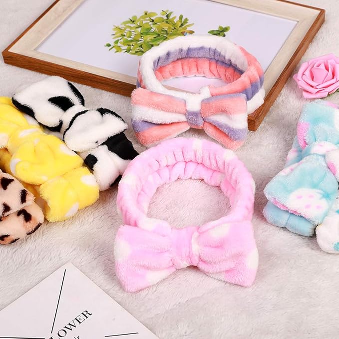 Hishexin 8 Pack Spa Headbands for Women, Soft Bow Skincare Headband for Washing Face, Skincare, Salon & Makeup, Bulk Spa Party Favors, Ideal Stocking Stuffers for Teen Girls