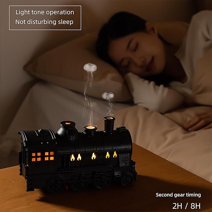 Retro Train Aromatherapy Diffuser 300ML Ultrasonic Cool Mist Humidifier with LED Night Light, Remote Control, Timer, 2 Mist Modes for Home Bedroom Office