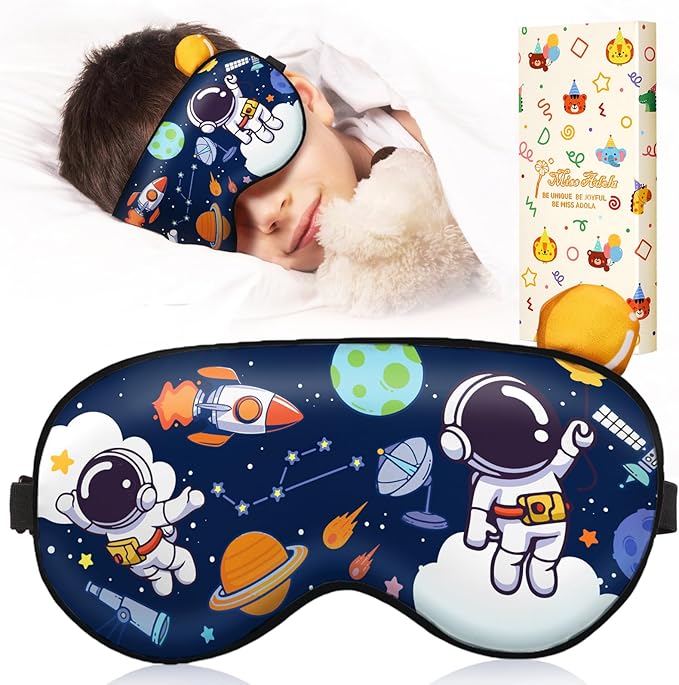 Miss Adola Sleep Mask for Kids - Valentines Gift for Kids Cute Silk Eye Cover for Sleeping Kawaii Soft Eyeshade Animal Eye Blindfold with Adjustable Strap for Boys Teens, Astronaut